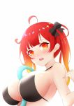  azur_lane breasts commentary_request gradient_hair honolulu_(azur_lane) hose_between_breasts large_breasts multicolored_hair red_eyes red_hair shito_zhizhen solo swimsuit younger 