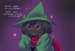  &lt;3 2018 ambiguous_gender anthro blep blush caprine clothing deltarune embarrassed eyewear flustered glasses hand_on_head hat holding_head mammal ralsei robe shinsuke smile solo text tongue tongue_out video_games 