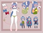  4_toes anthro blue_hair blush bow bulge chibi clothed clothing crying eyewear footwear fur girly glasses hair hoodie jacket jeans knee_socks legwear long_hair long_tail looking_at_viewer male mammal model_sheet mostly_nude mouse nemi_(suelix) nintendo nintendo_ds off_shoulder open_mouth pants pok&eacute;ball pok&eacute;mon ponytail red_eyes rodent school_uniform shirt shoes smile socks solo speech_bubble star_eyes stylus suelix tears thong toes uniform video_games white_fur 