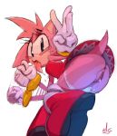 2018 5_fingers amy_rose anthro anus bottomless breasts clothed clothing digital_media_(artwork) drooling female fur gloves hedgehog hi_res looking_back mammal musikalgenius open_mouth panties panties_down pink_fur pussy pussy_juice rear_view saliva simple_background solo sonic_(series) tongue tongue_out underwear 