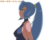  bare_shoulders blue_eyes blue_hair bodysuit breasts gym_leader halterneck high_ponytail ibuki_(pokemon) large_breasts long_hair lowres mo-mo pokemon pokemon_(game) pokemon_gsc profile solo 
