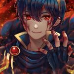  blood blue_eyes blue_hair cape fire_emblem fire_emblem:_monshou_no_nazo gloves hair_ornament kaejunni looking_at_viewer male_focus marth red_eyes short_hair simple_background smile solo spoilers super_smash_bros. super_smash_bros._ultimate tiara 