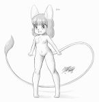  blasticussaturn breasts female hair inner_ear_fluff jerboa looking_at_viewer mammal monochrome nipples nude rodent short_hair simple_background small_breasts 