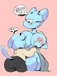  2018 anthro big_breasts big_eyes black_eyes blue_fur breast_grab breast_suck breastfeeding breasts cartoon_network cat clothed clothing dialogue duo elchilenito english_text eyelashes eyes_closed feline female fur gumball_watterson hand_on_breast incest lactating light_fur male male/female mammal mature_female mother mother_and_son nicole_watterson nipples no_iris one_eye_closed parent partially_clothed pink_background pink_nose shirt simple_background skirt smile smirk son speech_bubble sucking suckling sweater text the_amazing_world_of_gumball 