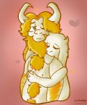  &lt;3 arm_hair asgore_dreemurr blonde_hair body_hair chest_hair embrace female freckles fur goatboyalex gold_hair green_eyes hair long_ear long_hair male male/female nude toriel undertale video_games white_fur 