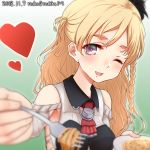  artist_name bare_shoulders blonde_hair braid brown_eyes commentary_request dated feeding food fork hat heart highres kantai_collection long_hair mini_hat nuka_(nvkka) one_eye_closed pasta plate pov_feeding remodel_(kantai_collection) smile solo spaghetti wavy_hair zara_(kantai_collection) 