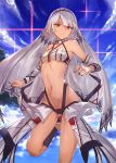  altera_(fate) ass_visible_through_thighs bangs bare_shoulders black_nails blue_sky blunt_bangs breasts choker cloud cloudy_sky dark_skin day detached_sleeves eyebrows_visible_through_hair fate/grand_order fate_(series) full_body_tattoo headdress ibuki_notsu legs looking_at_viewer midriff nail_polish navel outdoors parted_lips red_eyes red_footwear revealing_clothes ribs shiny shiny_skin short_hair showgirl_skirt skirt sky small_breasts socks solo standing star_(sky) stomach tan tattoo thighs veil white_hair white_skirt 