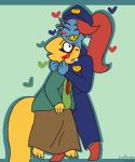  &lt;3 alphys blue_skin blush buckteeth deltarune female female/female fish goatboyalex hair happy humanoid long_tail marine red_hair scalie slightly_chubby surprise teeth undertale undyne video_games yellow_teeth 