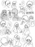  2girls :d :o backpack bag boku_no_hero_academia comic covering_face goggles goggles_on_head hatsume_mei hk_(nt) holding_hands hood hood_down hoodie hug midoriya_izuku monochrome multiple_boys multiple_girls necktie open_mouth scar smile sweatdrop todoroki_shouto translation_request uraraka_ochako 