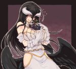  ainz_ooal_gown albedo bare_shoulders black_feathers black_hair black_wings breasts chibi cleavage commentary_request demon_girl demon_horns demon_wings detached_collar dress feathered_wings feathers gloves hair_between_eyes heart hip_vent hips horns jewelry large_breasts long_hair low_wings necklace open_mouth overlord_(maruyama) saliva skeleton slit_pupils user_xgpy8228 white_dress white_gloves wings yellow_eyes 