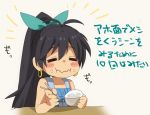  blush_stickers bowl chopsticks closed_eyes earrings eating eyebrows_visible_through_hair food food_on_face ganaha_hibiki hiiringu idolmaster idolmaster_(classic) idolmaster_movie jewelry rice rice_bowl rice_on_face 