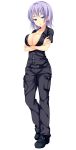  black_footwear black_pants black_shirt blue_eyes breasts cleavage crossed_arms full_body large_breasts liliana_theresa_smirnov looking_at_viewer official_art pants patriarch_xtasy pocket purple_hair shirt shoes short_hair short_sleeves solo standing transparent_background 