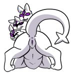  2018 alpha_channel angry anus blush butt canine clover_(deltarune) deltarune feral fur mammal monster one_eye_closed open_mouth presenting presenting_hindquarters pubes purple_eyes pussy quadruped sharp_teeth simple_background teeth transparent_background trout_(artist) white_fur wink 