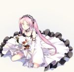  arm_strap asterios_(fate/grand_order) bangs character_doll choker cis05 collarbone dress euryale fate/grand_order fate_(series) floating_hair full_body grey_background hairband kneeling lolita_hairband long_dress long_hair looking_at_viewer parted_bangs pink_eyes pink_hair shiny shiny_hair simple_background sleeveless sleeveless_dress smile solo thighlet twintails very_long_hair white_sleeves 
