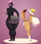  anthro big_breasts big_butt breasts butt canine duo female huge_breasts huge_butt hyper hyper_breasts lipstick looking_at_viewer makeup mammal monkey nipples nude plankboy primate smile standing voluptuous 