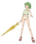  alternate_footwear bare_arms bare_legs blush closed_eyes commentary_request green_hair highres kazami_yuuka lingerie maryshia panties sandals solo standing touhou transparent_background umbrella underwear 