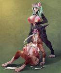  2018 animal_genitalia animal_penis anthro areola balls basi big_balls big_breasts breasts canine cat cum cum_in_mouth cum_inside cum_on_breasts cum_on_face dickgirl digital_media_(artwork) duo equine_penis erolia feline fellatio helaviskrew huge_breasts hyper hyper_breasts intersex mammal nipples nude oral penis sex simple_background smile thick_thighs voluptuous wolf 