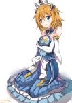  blue_eyes brooch crown crying crying_with_eyes_open dress elbow_gloves gloves jewelry looking_at_viewer orange_hair p.k.f philia_(sao) princess princess_dress simple_background solo sword_art_online tears white_background 