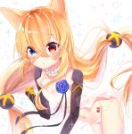  animal_ears babydoll bangs barcode_tattoo blonde_hair blue_eyes blue_flower blue_rose blush breasts cleavage collarbone commentary_request eyebrows_visible_through_hair flower g41_(girls_frontline) girls_frontline gyozanuko hair_between_eyes hand_up heterochromia long_hair looking_at_viewer low-tied_long_hair navel panties parted_lips red_eyes rose side-tie_panties sidelocks small_breasts solo sparkle tattoo underwear untied untied_panties very_long_hair white_babydoll white_background white_panties 