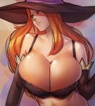  1girl bra breasts bursting_breasts cleavage dragon&#039;s_crown hat huge_breasts long_hair orange_hair sorceress_(dragon&#039;s_crown) tagme underwear witch_hat 