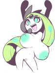  2018 anthro areola big_breasts breasts female front_view green_eyes green_hair green_nipples hair hair_ornament hanging_breasts happy huge_breasts jewelry legendary_pok&eacute;mon long_hair meloetta meloetta_(aria_form) nintendo nipples noseless open_mouth plantpenetrator pok&eacute;mon pok&eacute;mon_(species) portrait pussy three-quarter_portrait video_games 
