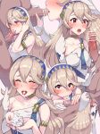  1girl adjusting_hair bar_censor bare_shoulders blush boris_(noborhys) bridal_veil censored closed_eyes commentary_request cum cum_in_hands cum_in_mouth cum_on_tongue dark_skin dark_skinned_male ejaculation fellatio female_my_unit_(fire_emblem_if) fire_emblem fire_emblem_if gloves hair_between_eyes hair_tucking heart hetero highres long_hair mamkute my_unit_(fire_emblem_if) oral penis pointy_ears pov red_eyes silver_hair single_glove solo_focus upper_body veil 