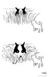  anus black_and_white border_collie canine collie dog feral grass hi_res hiding humor lagomorph line_art mammal monochrome optical_illusion rabbit raised_tail sequence tailwag tango_gao tongue tongue_out 