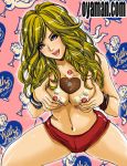  :p blonde_hair blue_eyes breasts chocolate chocolate_heart cleavage convenient_censoring cream fingernails food fruit graphite_(medium) gyaru heart kogal large_breasts long_hair lowres nail_polish original oyaman smile solo strawberry tongue tongue_out traditional_media valentine 