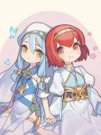  aqua_(fire_emblem_if) aqua_hair bug butterfly cbc_p closed_mouth commentary_request dress fire_emblem fire_emblem:_monshou_no_nazo fire_emblem_heroes fire_emblem_if holding_hands insect jewelry long_hair long_sleeves lowres maria_(fire_emblem) multiple_girls necklace red_eyes red_hair short_hair sitting smile yellow_eyes younger 
