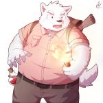  2018 anthro belly canine clothing fur humanoid_hands male mammal overweight overweight_male pants park_kr shirt simple_background white_background white_fur wolf 
