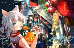  :o animal_ears bare_arms blue_eyes blurry blush cat_ears catulus_syndrome choker colored_eyelashes crowd day depth_of_field food hair_ribbon heterochromia highres holding holding_food holding_spoon lantern long_hair looking_at_viewer looking_back nail_polish official_art open_mouth orange_eyes outdoors paper_lantern red_nails ribbon road rooftop shaved_ice shinonome_neko-tarou shirakaba_yuki signature sleeveless solo_focus spoon street tied_hair upper_body white_hair 