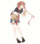  alternate_costume asagumo_(kantai_collection) backpack bag black_footwear blue_shorts brown_hair denim denim_shorts full_body hair_ribbon kantai_collection long_hair looking_at_viewer ribbon shakemi_(sake_mgmgmg) shorts simple_background smile solo twintails white_background yellow_eyes 