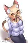 1girl cat extra_breasts furry miso_kachu smile solo sweater tongue 