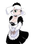  2018 anthro blush_sticker breasts caprine cleavage clothed clothing female green_eyes looking_at_viewer maid_uniform mammal open_mouth portrait sheep simple_background solo three-quarter_portrait uniform white_background のうせん 
