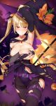  akitaka_akita azur_lane breast_hold cosplay garter halloween leotard nelson_(azur_lane) no_bra pantyhose torn_clothes weapon witch 