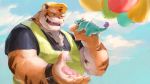  anthro balloon cloud dragon duo eye_contact feline invalid_tag kemono lindong male mammal micro scalie size_difference sky tiger 