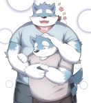  2017 anthro blush canine clothing duo eyes_closed humanoid_hands male mammal overweight overweight_male pants park_kr shirt wolf 