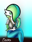  2018 alexia_(dotto) anthro big_breasts bra breasts cleavage clothed clothing digital_media_(artwork) dittodotto eyelashes fan_character female gardevoir hair hi_res humanoid legwear looking_at_viewer nintendo not_furry pok&eacute;mon pok&eacute;mon_(species) simple_background smile solo underwear video_games 