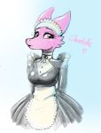  &lt;3 anthro breasts charlotte_(redflare500) clothed clothing dragon dress eyelashes female looking_at_viewer maid_uniform pink_eyes pink_scales redflare500 scales scalie sketch solo standing text uniform 