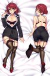  :o absurdres antenna_hair ass black_legwear blush bra breasts brown_hair cleavage dakimakura formal frilled_bra frills garter_belt glasses green_eyes hair_bun hand_up high_heels highres jewelry koyama_mai large_breasts looking_at_viewer lying multiple_views office_lady on_back on_stomach open_mouth original panties panty_pull pencil_skirt purple_bra red_footwear ring short_hair skindentation skirt suit thighhighs underwear undone_bra 