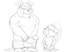  2018 anthro balls bulldog canine cat clothing dog dribble duo erection eyewear feline humanoid_penis male male/male mammal muscular muscular_male nintendo nude pecs penis seyrmo simple_background size_difference sketch smile spitz_(warioware) uncut video_games warioware 