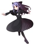  apo_(apos2721) black_bow black_capelet black_coat black_footwear black_legwear bow capelet coat coat_dress eyebrows_visible_through_hair floating_hair full_body hair_bow leaning_to_the_side leg_up len loafers long_hair long_sleeves melty_blood outstretched_arms pantyhose parted_lips pointy_ears red_eyes shoes silver_hair solo standing standing_on_one_leg transparent_background tsukihime winter_clothes winter_coat 