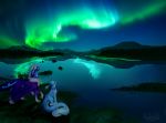  2018 blue_fur detailed_background digital_media_(artwork) digital_painting_(artwork) dragon duo feral fur furred_dragon hair horn membranous_wings nashiholy night outside sitting sky star starry_sky white_hair wings 