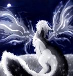 2018 black_fur detailed_background digital_media_(artwork) digital_painting_(artwork) dragon fur furred_dragon moon nashiholy night outside sky star starry_sky white_fur 