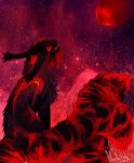  2018 digital_media_(artwork) digital_painting_(artwork) dragon fur moon nashiholy night open_mouth outside purple_eyes red_fur red_theme sky star starry_sky teeth tongue 