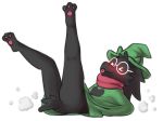  &gt;_&lt; 2018 3_toes alpha_channel ambiguous_gender anthro black_fur blep blush bottomless butt caprine clothed clothing dark_fur deltarune eyes_closed eyewear fur glasses goat green_hat hat head_tuft hindpaw lying male mammal maypul_syrup on_back pawpads paws pink_pawpads pink_tongue ralsei robe short_tail side_view simple_background smile toes tongue tongue_out transparent_background 