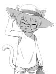  2015 anthro cat cub eyewear feline glasses hat mammal manmosu_marimo monochrome shota_feline_(marimo) simple_background smile solo standing white_background young 