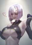  1girl breasts cleavage elbow_gloves gloves heart highres insect_girl kotorikurama large_breasts lips midriff monster_girl monster_musume_no_iru_nichijou purple_hair rachnera_arachnera red_eyes revealing_clothes short_hair smile solo spider_girl underboob upper_body upper_teeth white_background 