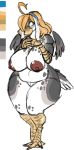  anthro areola avian beak big_areolas big_breasts bird blue_eyes breasts demonnyuu feathers female goose hair hair_over_eye hairband huge_breasts non-mammal_breasts orange_hair overweight overweight-female pusy shy solo standing tail_feathers thick_thighs webbed_feet wings 