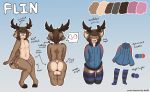  absurd_res balls butt cervid clothed clothing english_text flin girly hetfli hi_res knot legwear looking_at_viewer male mammal model_sheet nude penis presenting presenting_hindquarters solo text thigh_highs 